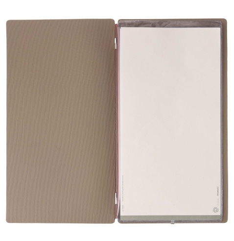 Porta Menu A4 SLIM (17,4x31,8 cm) senza etichetta 2 buste (4 facciate) elastico rosso JUTA CAMMELLO
