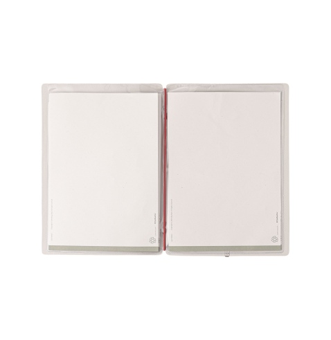 Porta Menu A5 (16,5x23,1 cm) stampa bassorilievo 2 buste (4 facciate) elastico rosso JUTA AVORIO