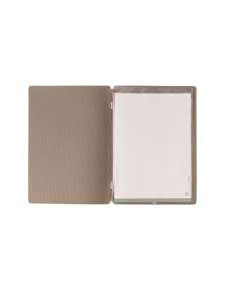 Porta Menu A5 (16,5x23,1 cm) stampa bassorilievo 2 buste (4 facciate) elastico rosso JUTA CAMMELLO