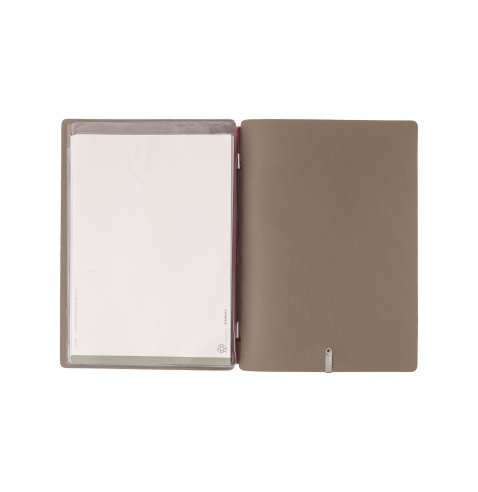 Porta Menu A5 (16,5x23,1 cm) stampa bassorilievo 2 buste (4 facciate) elastico rosso JUTA CAMMELLO