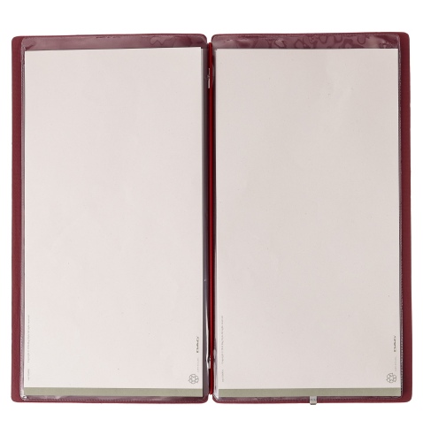 Porta Menu A4 SLIM (17,4x31,8 cm) stampa bassorilievo 2 buste (4 facciate) elastico rosso JUTA BORDEAUX