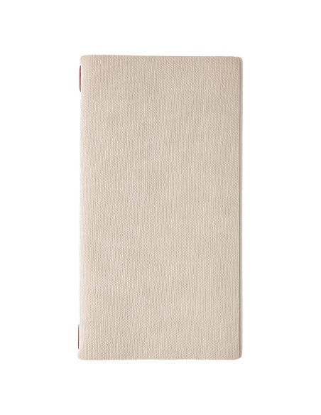 Porta Menu A4 SLIM (17,4x31,8 cm) stampa bassorilievo 2 buste (4 facciate) elastico rosso JUTA AVORIO