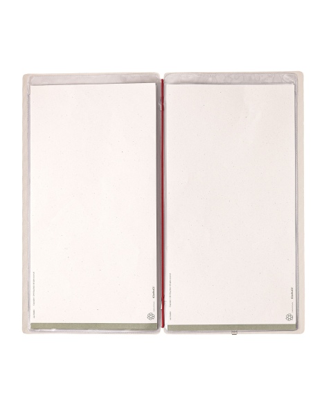 Porta Menu A4 SLIM (17,4x31,8 cm) stampa bassorilievo 2 buste (4 facciate) elastico rosso JUTA AVORIO