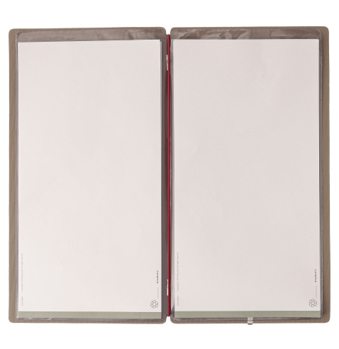 Porta Menu A4 SLIM (17,4x31,8 cm) stampa bassorilievo 2 buste (4 facciate) elastico rosso JUTA CAMMELLO