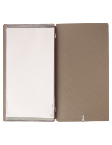 Porta Menu A4 SLIM (17,4x31,8 cm) stampa bassorilievo 2 buste (4 facciate) elastico rosso JUTA CAMMELLO