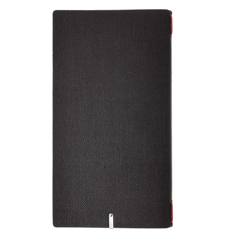 Porta Menu A4 SLIM (17,4x31,8 cm) stampa bassorilievo 2 buste (4 facciate) elastico rosso JUTA NERO