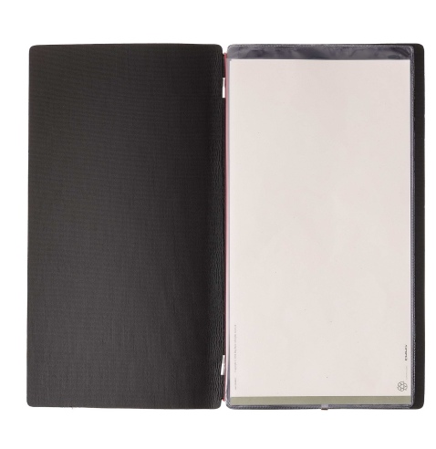 Porta Menu A4 SLIM (17,4x31,8 cm) stampa bassorilievo 2 buste (4 facciate) elastico rosso JUTA NERO
