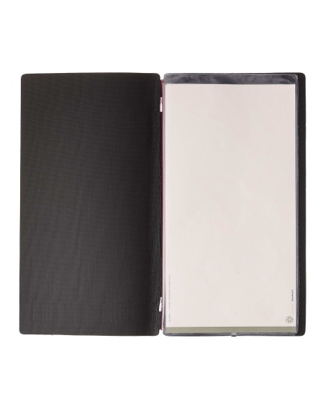 Porta Menu A4 SLIM (17,4x31,8 cm) stampa bassorilievo 2 buste (4 facciate) elastico rosso JUTA NERO