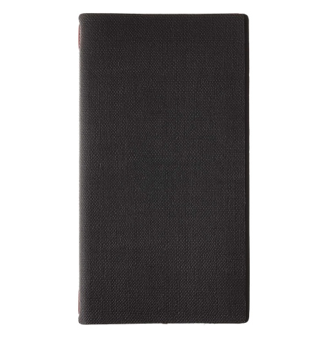 Porta Menu A4 SLIM (17,4x31,8 cm) stampa bassorilievo cornicetta (4 facciate) elastico rosso JUTA NERO