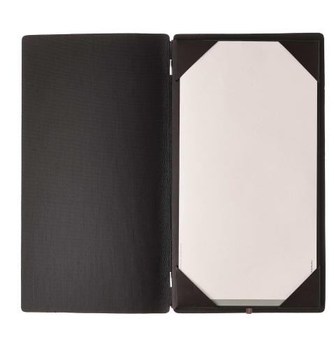 Porta Menu A4 SLIM (17,4x31,8 cm) stampa bassorilievo cornicetta (4 facciate) elastico rosso JUTA NERO