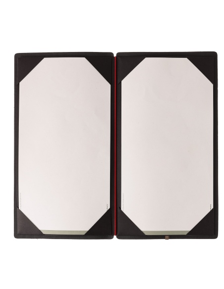 Porta Menu A4 SLIM (17,4x31,8 cm) stampa bassorilievo cornicetta (4 facciate) elastico rosso JUTA NERO