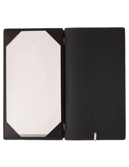 Porta Menu A4 SLIM (17,4x31,8 cm) stampa bassorilievo cornicetta (4 facciate) elastico rosso JUTA NERO