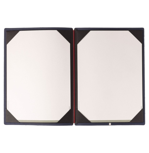 Porta Menu A4 (23,2x31,8 cm) stampa bassorilievo cornicetta (4 facciate) elastico rosso JUTA BLU