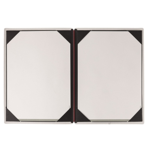 Porta Menu A4 (23,2x31,8 cm) stampa bassorilievo cornicetta (4 facciate) elastico rosso JUTA AVORIO