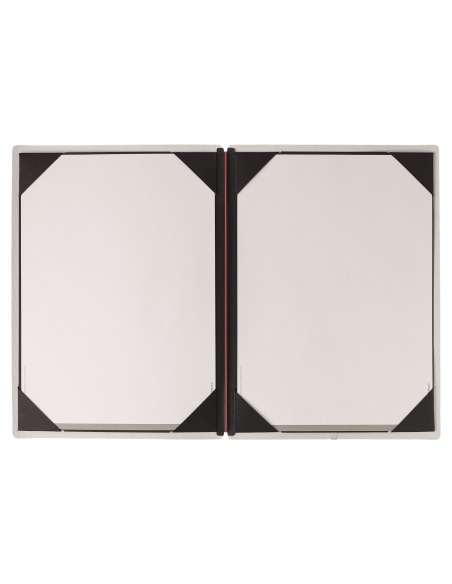 Porta Menu A4 (23,2x31,8 cm) stampa bassorilievo cornicetta (4 facciate) elastico rosso JUTA AVORIO