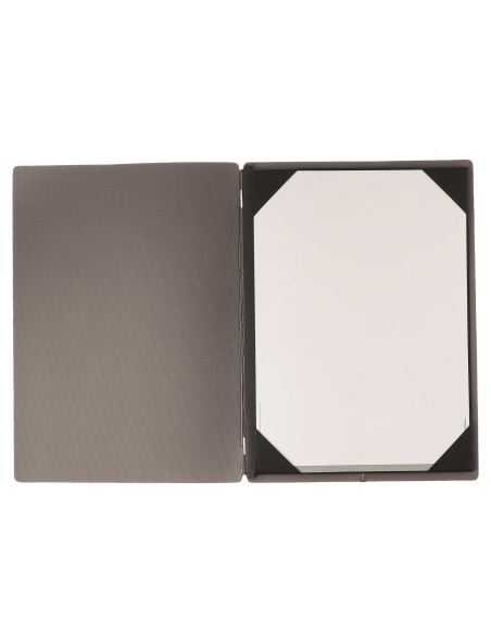 Porta Menu A4 (23,2x31,8 cm) stampa bassorilievo cornicetta (4 facciate) elastico rosso JUTA GRIGIO