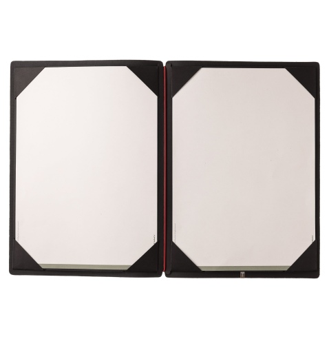 Porta Menu A4 (23,2x31,8 cm) stampa bassorilievo cornicetta (4 facciate) elastico rosso JUTA NERO