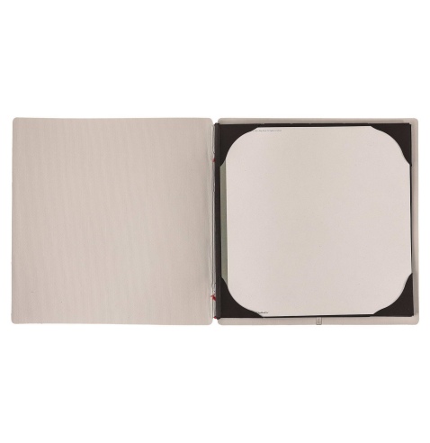 Porta Menu QUADRATO (23x23,1 cm) stampa bassorilievo cornicetta (4 facciate) elastico rosso JUTA AVORIO