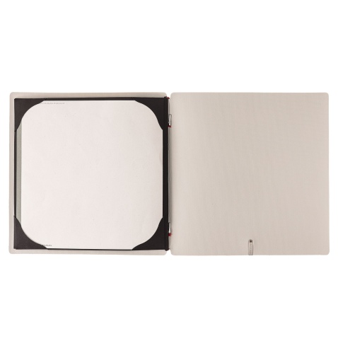Porta Menu QUADRATO (23x23,1 cm) stampa bassorilievo cornicetta (4 facciate) elastico rosso JUTA AVORIO