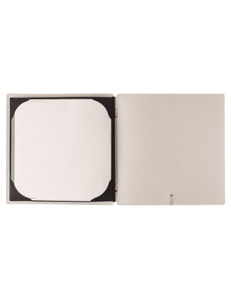 Porta Menu QUADRATO (23x23,1 cm) stampa bassorilievo cornicetta (4 facciate) elastico rosso JUTA AVORIO