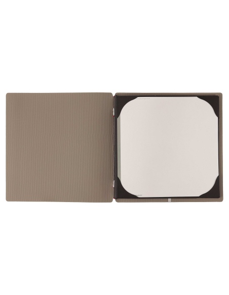 Porta Menu QUADRATO (23x23,1 cm) stampa bassorilievo cornicetta (4 facciate) elastico rosso JUTA CAMMELLO