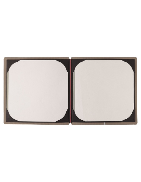 Porta Menu QUADRATO (23x23,1 cm) stampa bassorilievo cornicetta (4 facciate) elastico rosso JUTA CAMMELLO