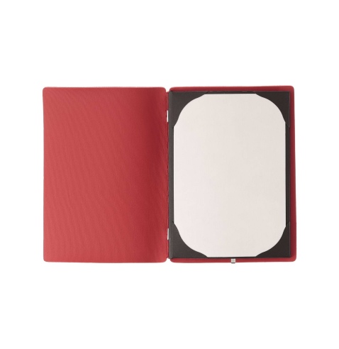 Porta Menu A5 (16,5x23,1 cm) stampa bassorilievo cornicetta (4 facciate) elastico rosso JUTA BICOLOR