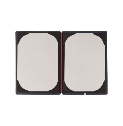 Porta Menu A5 (16,5x23,1 cm) stampa bassorilievo cornicetta (4 facciate) elastico rosso JUTA BLU