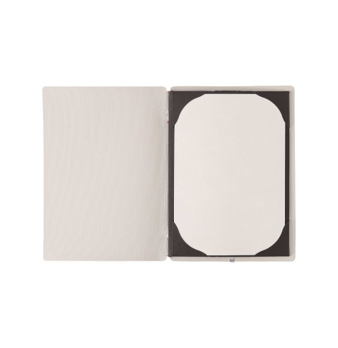 Porta Menu A5 (16,5x23,1 cm) stampa bassorilievo cornicetta (4 facciate) elastico rosso JUTA AVORIO
