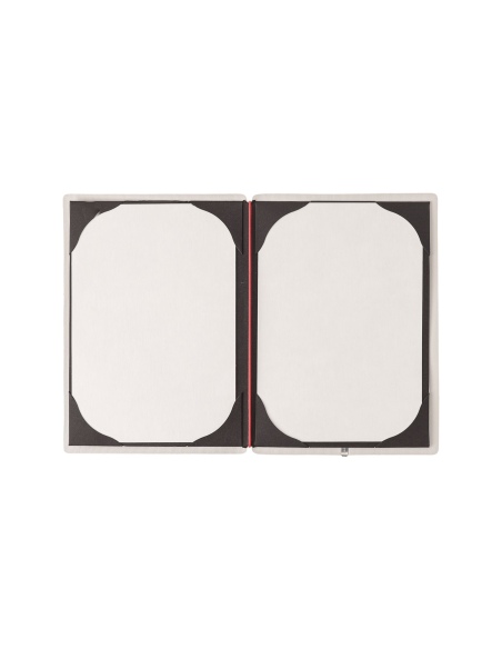 Porta Menu A5 (16,5x23,1 cm) stampa bassorilievo cornicetta (4 facciate) elastico rosso JUTA AVORIO