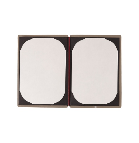 Porta Menu A5 (16,5x23,1 cm) stampa bassorilievo cornicetta (4 facciate) elastico rosso JUTA CAMMELLO
