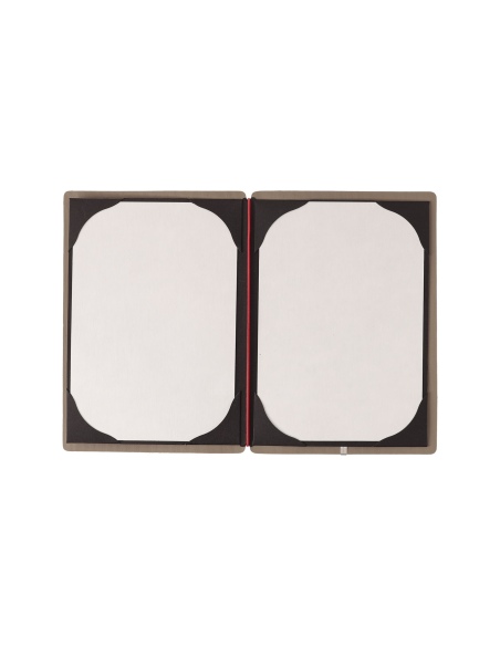 Porta Menu A5 (16,5x23,1 cm) stampa bassorilievo cornicetta (4 facciate) elastico rosso JUTA CAMMELLO