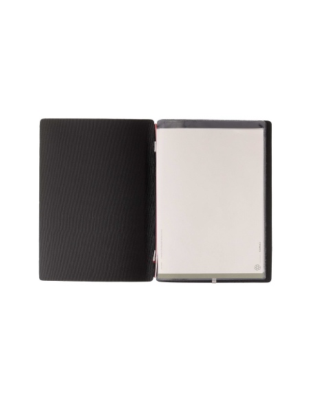 Porta Menu A5 (16,5x23,1 cm) stampa bassorilievo cornicetta (4 facciate) elastico rosso JUTA NERO