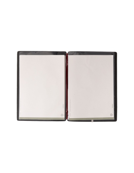 Porta Menu A5 (16,5x23,1 cm) stampa bassorilievo cornicetta (4 facciate) elastico rosso JUTA NERO