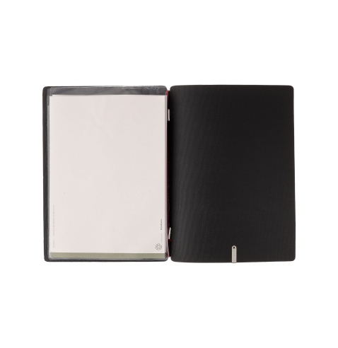 Porta Menu A5 (16,5x23,1 cm) stampa bassorilievo cornicetta (4 facciate) elastico rosso JUTA NERO