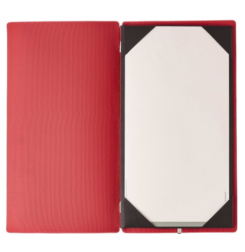 Porta Menu A4 SLIM (17,4x31,8 cm) stampa bassorilievo cornicetta (4 facciate) elastico rosso JUTA BICOLOR