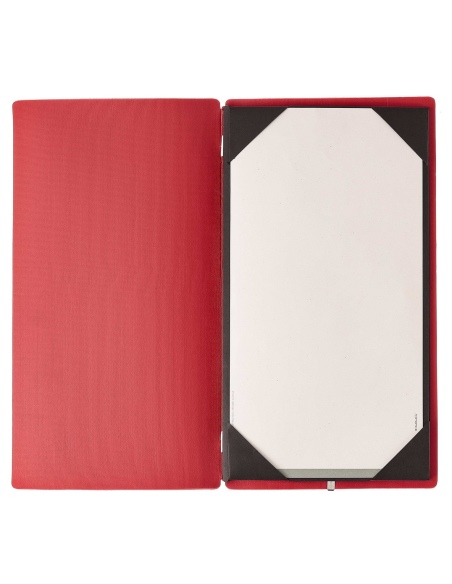 Porta Menu A4 SLIM (17,4x31,8 cm) stampa bassorilievo cornicetta (4 facciate) elastico rosso JUTA BICOLOR