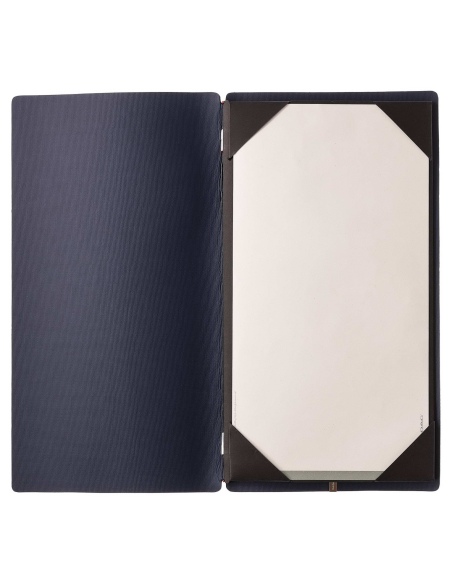 Porta Menu A4 SLIM (17,4x31,8 cm) stampa bassorilievo cornicetta (4 facciate) elastico rosso JUTA BLU