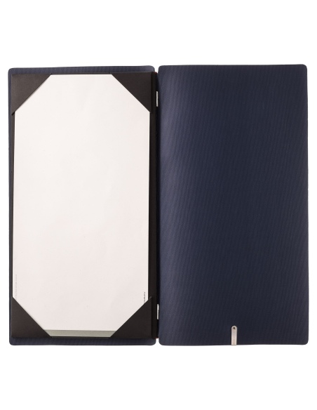 Porta Menu A4 SLIM (17,4x31,8 cm) stampa bassorilievo cornicetta (4 facciate) elastico rosso JUTA BLU