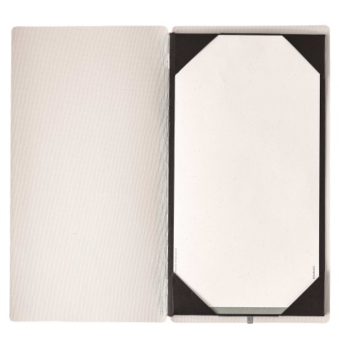 Porta Menu A4 SLIM (17,4x31,8 cm) stampa bassorilievo cornicetta (4 facciate) elastico rosso JUTA AVORIO