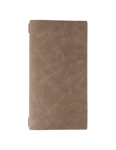 Porta Menu A4 SLIM (17,4x31,8 cm) stampa bassorilievo cornicetta (4 facciate) elastico rosso JUTA CAMMELLO