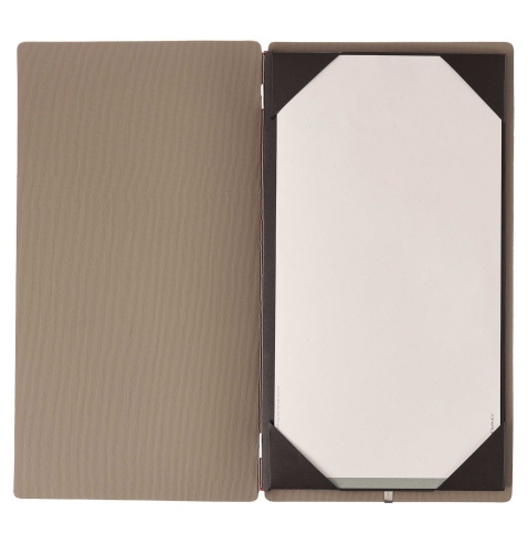 Porta Menu A4 SLIM (17,4x31,8 cm) stampa bassorilievo cornicetta (4 facciate) elastico rosso JUTA CAMMELLO