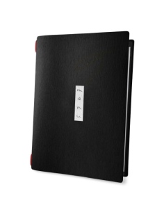 Porta Menu CUSTOM A4 (23,2x31,8 cm) "ZEN BLACK menu" solo elastico rosso ECO NERO sp. 0.6