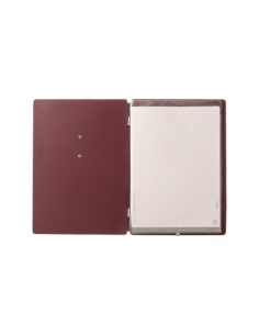 Porta Menu A5 (16,5x23,1 cm) etichetta METAL "personalizzata" (minimo 18 pezzi) 2 buste (4 facciate) elastico nero CHEF BORDEAUX 2
