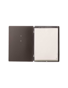 Porta Menu A5 (16,5x23,1 cm) etichetta METAL "menu" 2 buste (4 facciate) elastico nero CHEF MARRONE 2