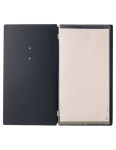 Porta Menu A4 SLIM (17,4x31,8 cm) etichetta METAL "menu" 2 buste (4 facciate) elastico nero CHEF BLU 2