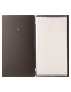 Porta Menu A4 SLIM (17,4x31,8 cm) etichetta METAL "menu" 2 buste (4 facciate) elastico nero CHEF MARRONE 2