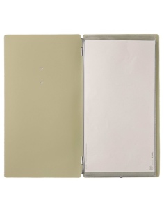 Porta Menu A4 SLIM (17,4x31,8 cm) etichetta METAL "menu" 2 buste (4 facciate) elastico nero CHEF SALVIA 2