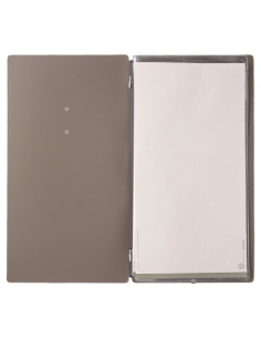Porta Menu A4 SLIM (17,4x31,8 cm) etichetta METAL "personalizzata" (minimo 18 pezzi) 2 buste (4 facciate) elastico nero CHEF TOR 2