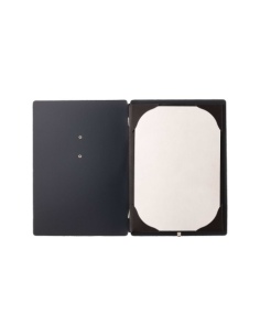 Porta Menu A5 (16,5x23,1 cm) etichetta METAL "menu" cornicetta (4 facciate) elastico nero CHEF BLU 2